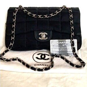 CHANEL Square Quilted Jumbo Flap Bag Silver Hardware Nylon Crossbody Bag
